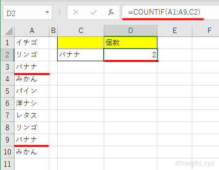 Excel（エクセル）で指定した値が範囲内に存在するかチェックする方法（COUNTIF関数）