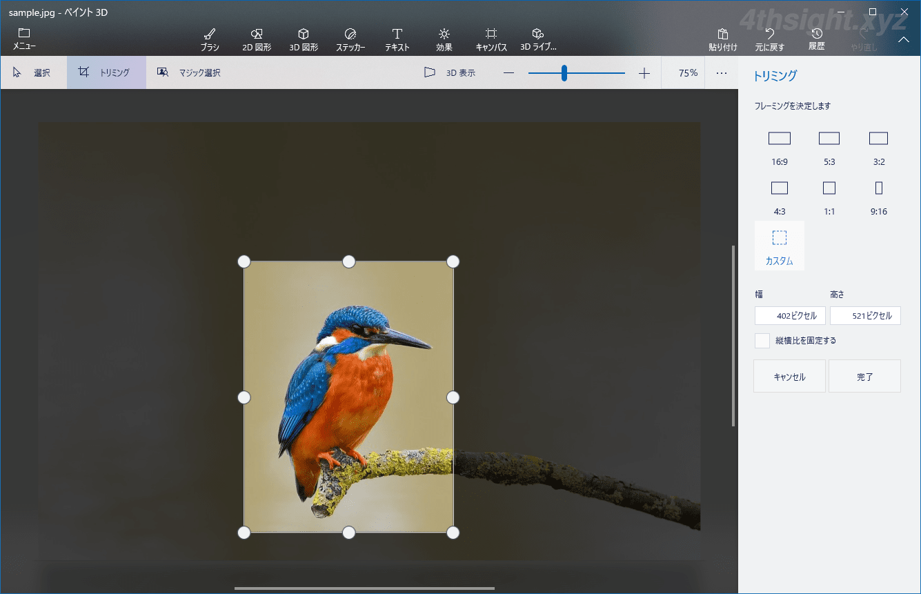 Windows10の標準アプリ ペイント3d で画像をトリミングしたり大きさを変更する方法 4thsight Xyz