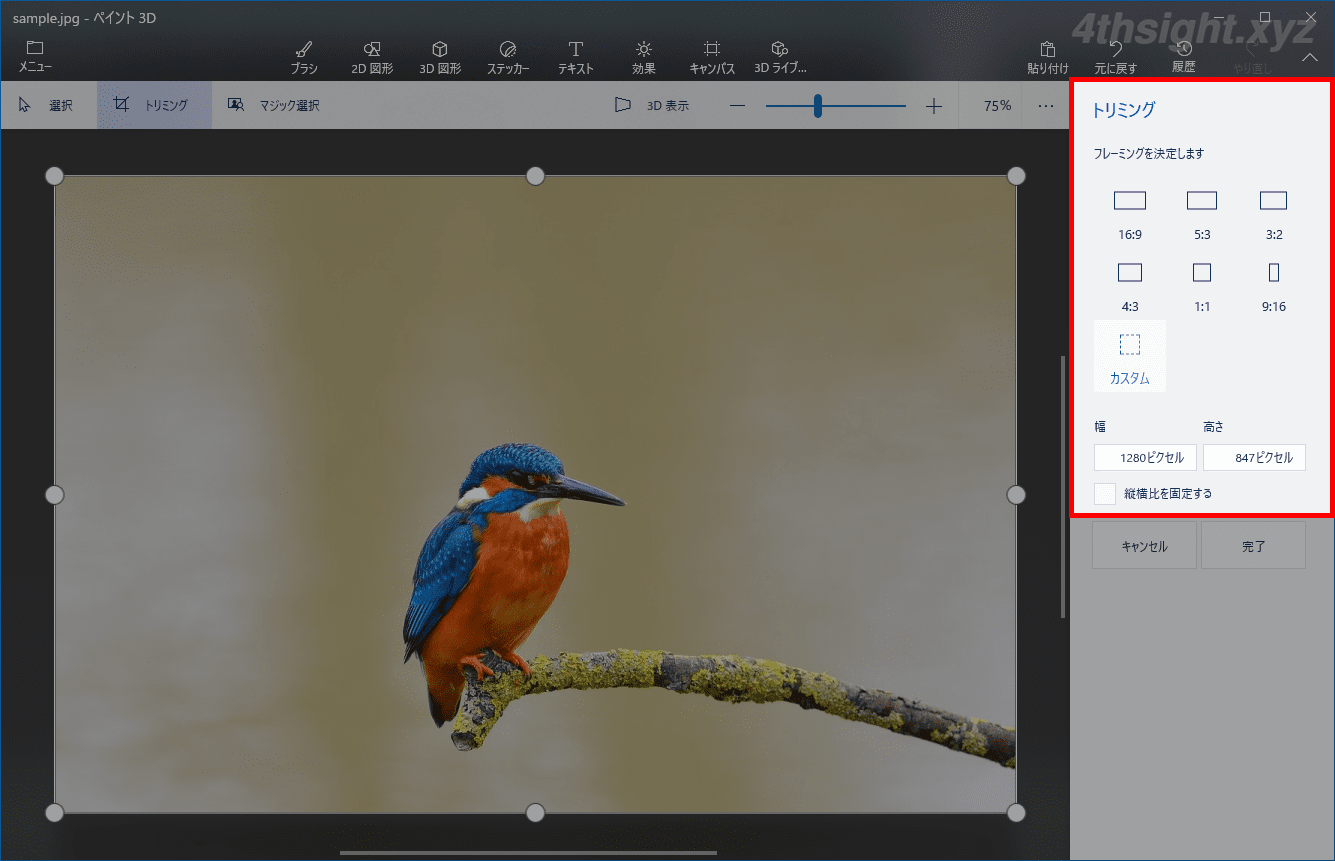 Windows10の標準アプリ ペイント3d で画像をトリミングしたり大きさを変更する方法 4thsight Xyz